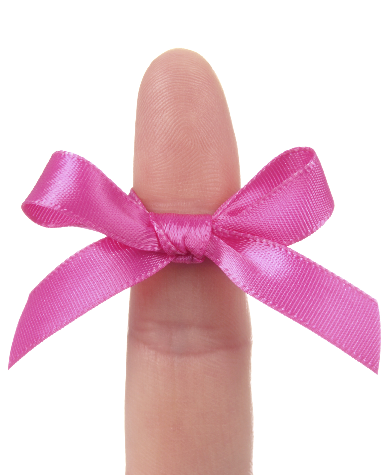 Photo of pink ribbon tied around an index finger