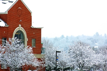 Photo of UMPI Campus Center in winter