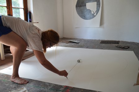 Photo of Heather Sincavage creating visual art