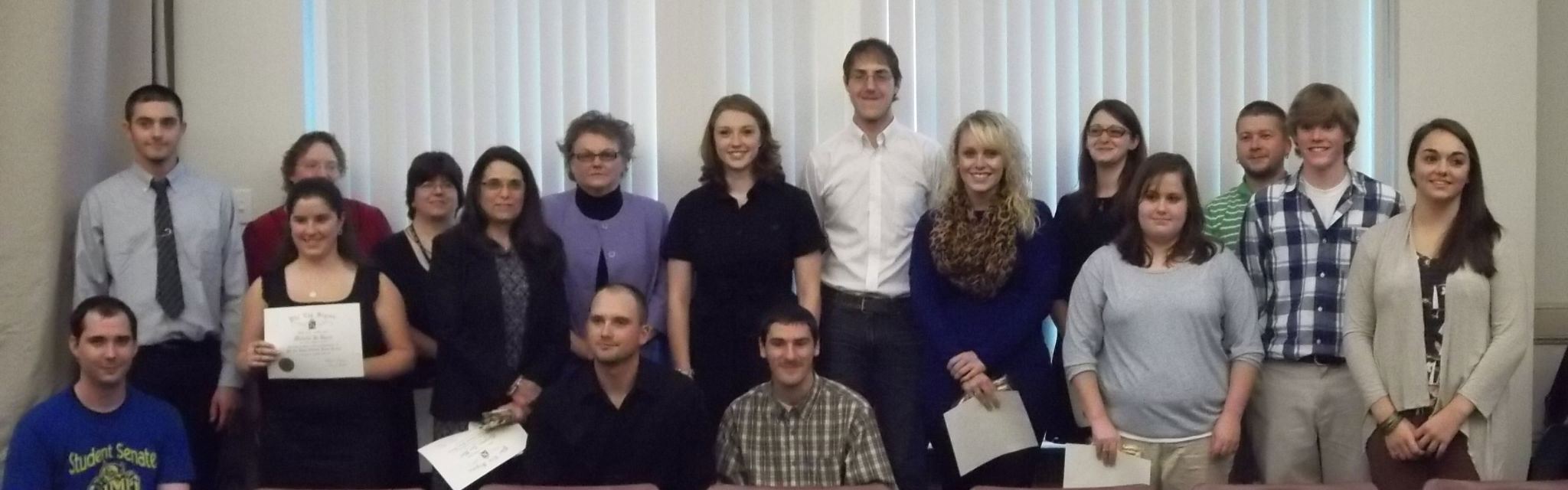 Group photo of the 17 people inducted into the Phi Eta Sigma National Honor Society