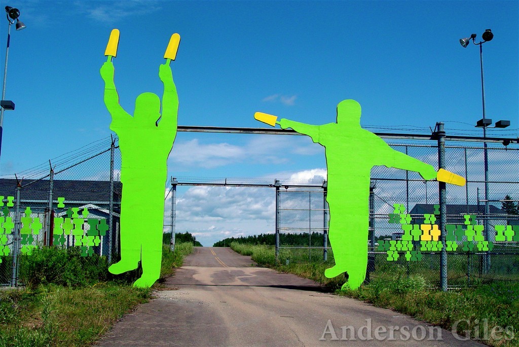 Photo by Anderson Giles of the IT Men as they appeared at the entrance gate during Phish's IT music festival in 2003.