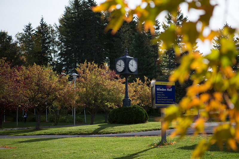 UMPI clock in the center of campus.