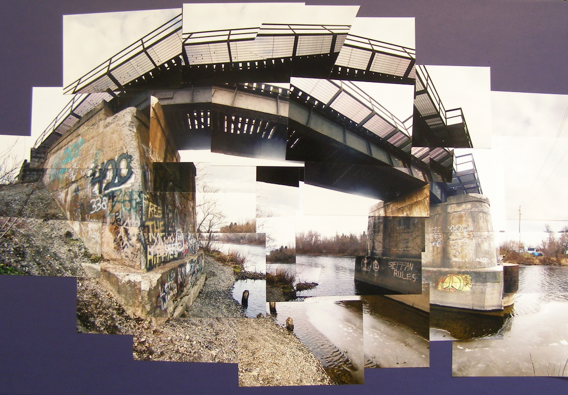 Photo collage of bridge over a river